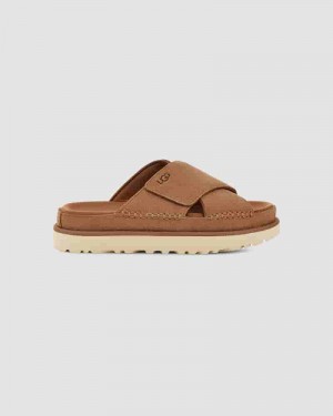 UGG Goldenstar Cross Slide Sandaler Dame Kaffe | DKJ8564P